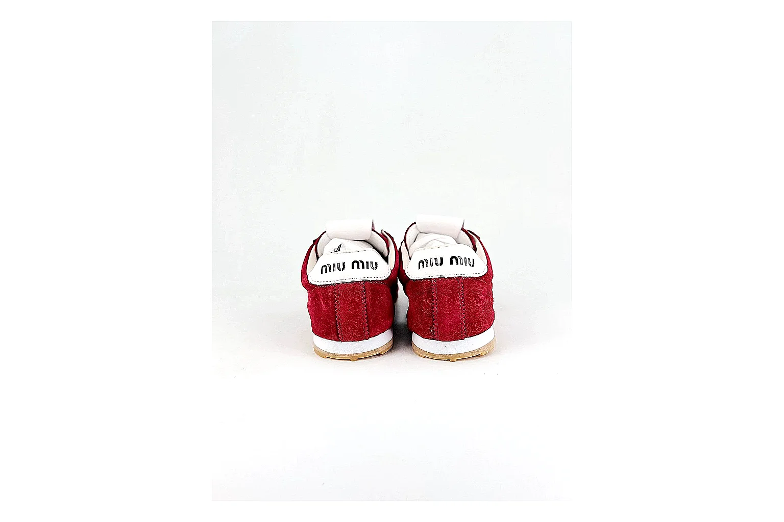 Miu Miu Red Suede Sneaker comparison signal photo with red fashion low-top with mixed-material upper and low-profile shape thumbnail 3
