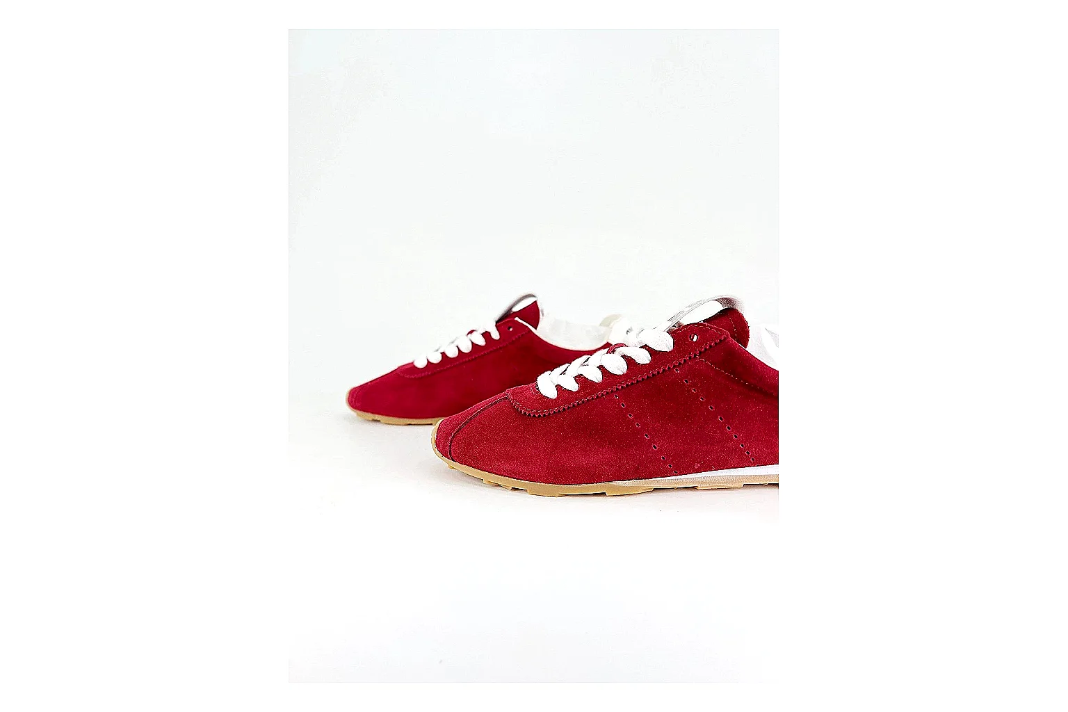 Miu Miu Red Suede Sneaker comparison signal photo with red fashion low-top with mixed-material upper and low-profile shape thumbnail 4