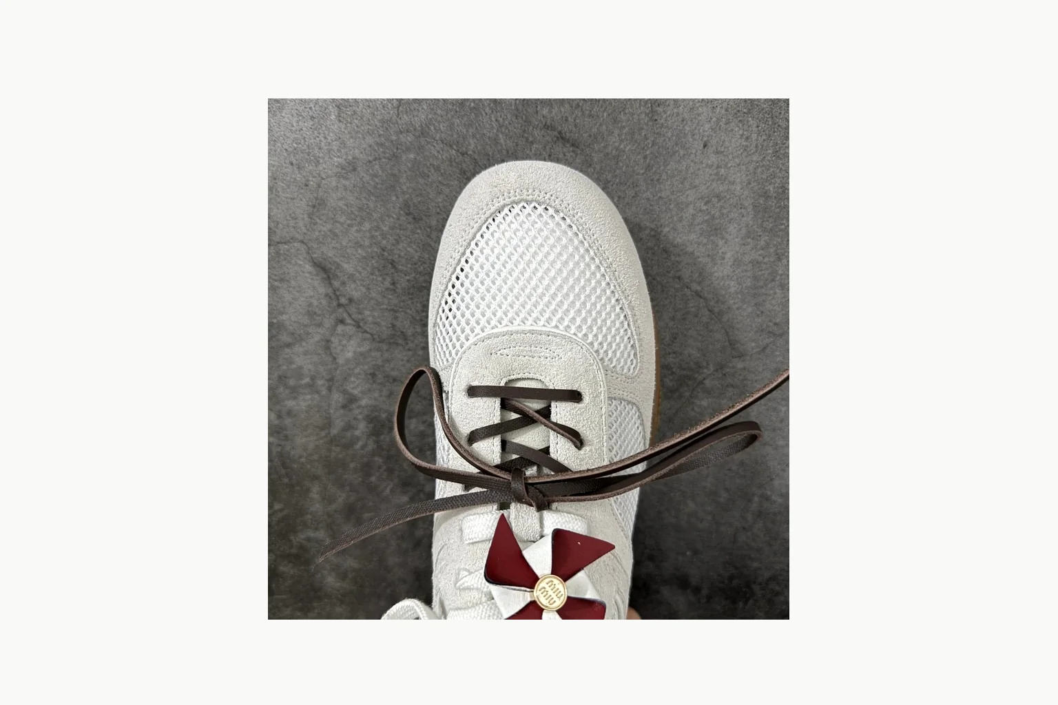 Miu Miu White Bow Sneaker comparison signal photo with white bow-detail low-top with mixed-material upper and low-profile shape thumbnail 4