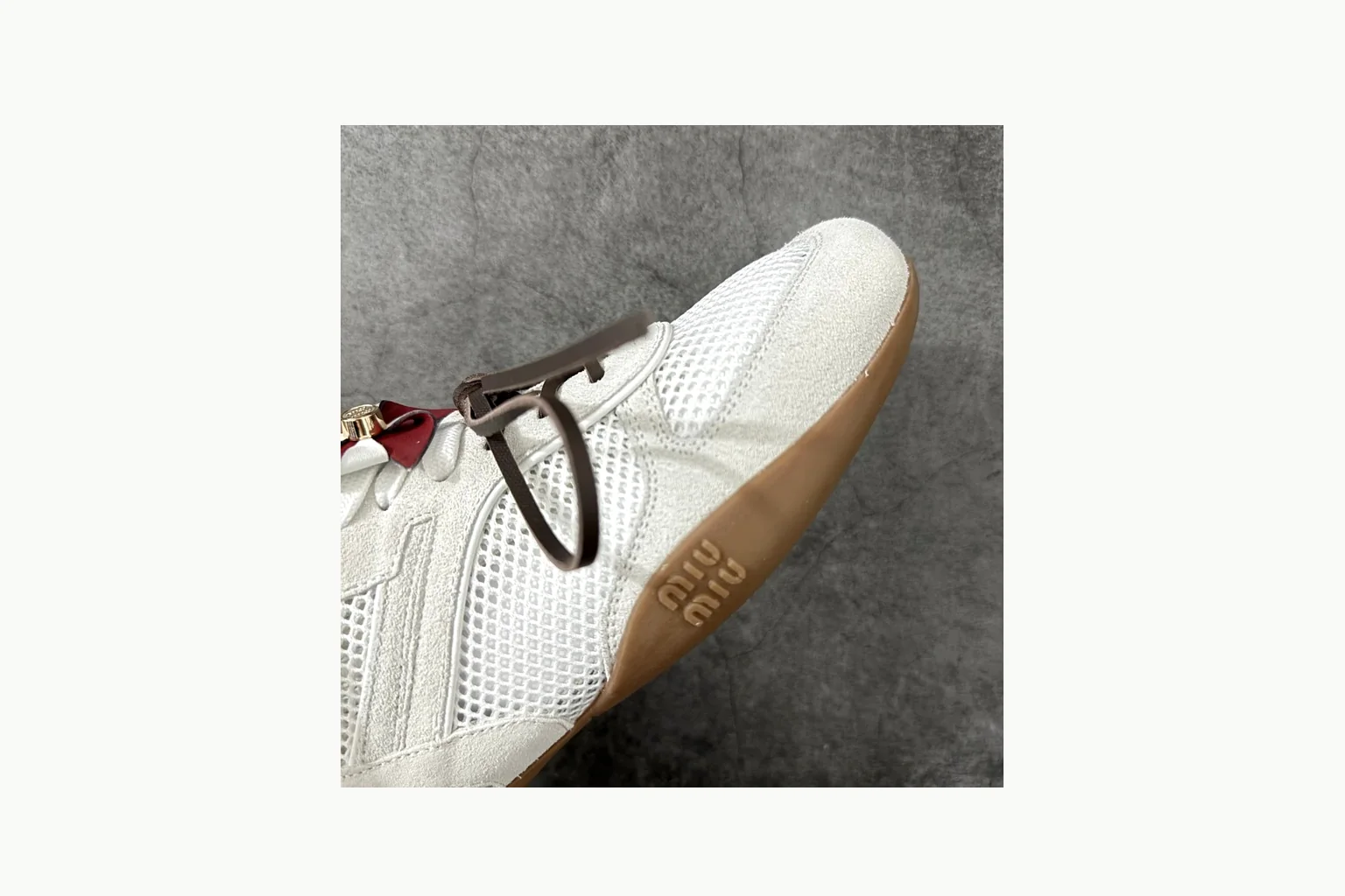 Miu Miu White Bow Sneaker comparison signal photo with white bow-detail low-top with mixed-material upper and low-profile shape thumbnail 5