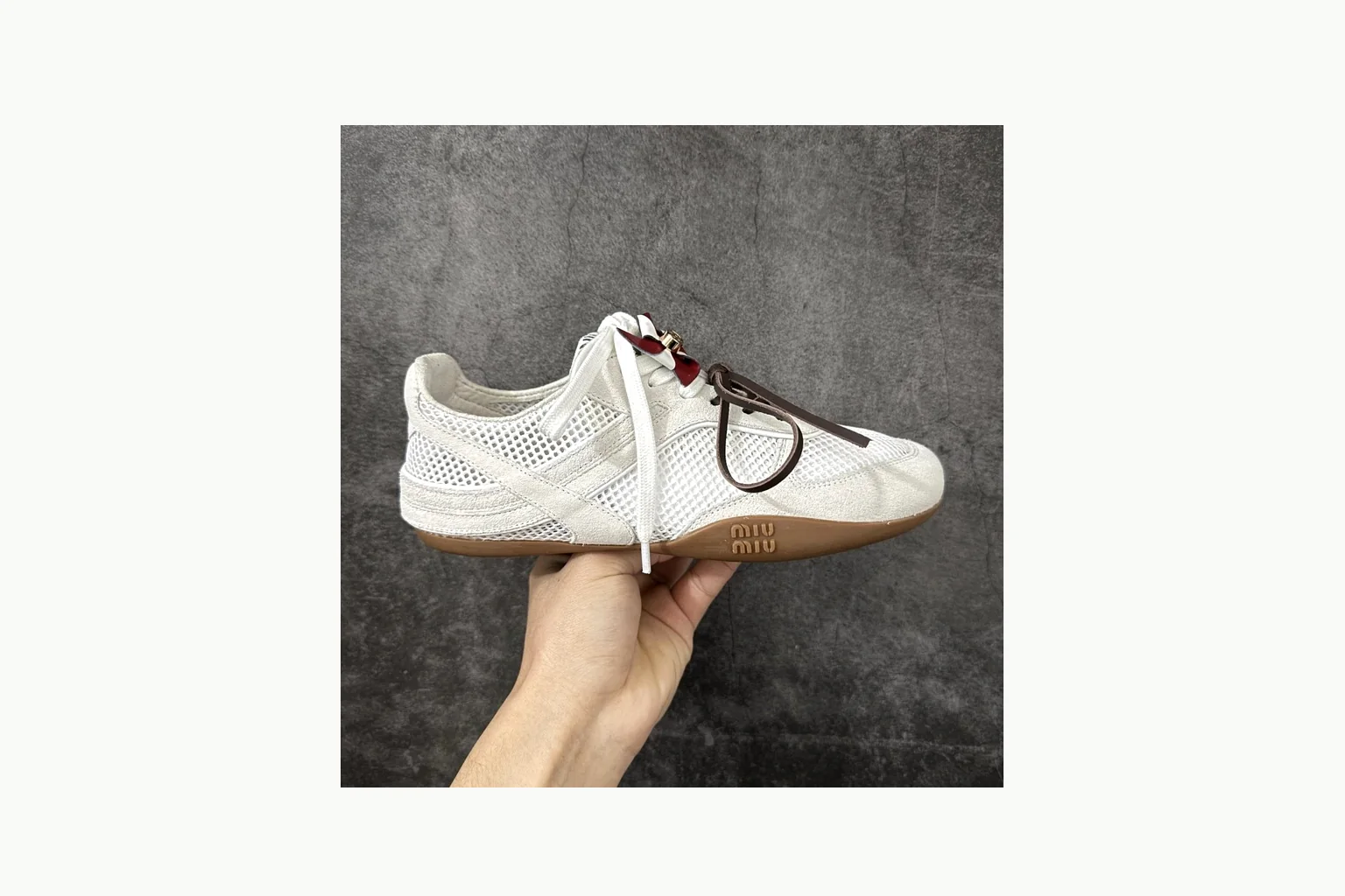 Miu Miu White Bow Sneaker comparison signal photo with white bow-detail low-top with mixed-material upper and low-profile shape thumbnail 6