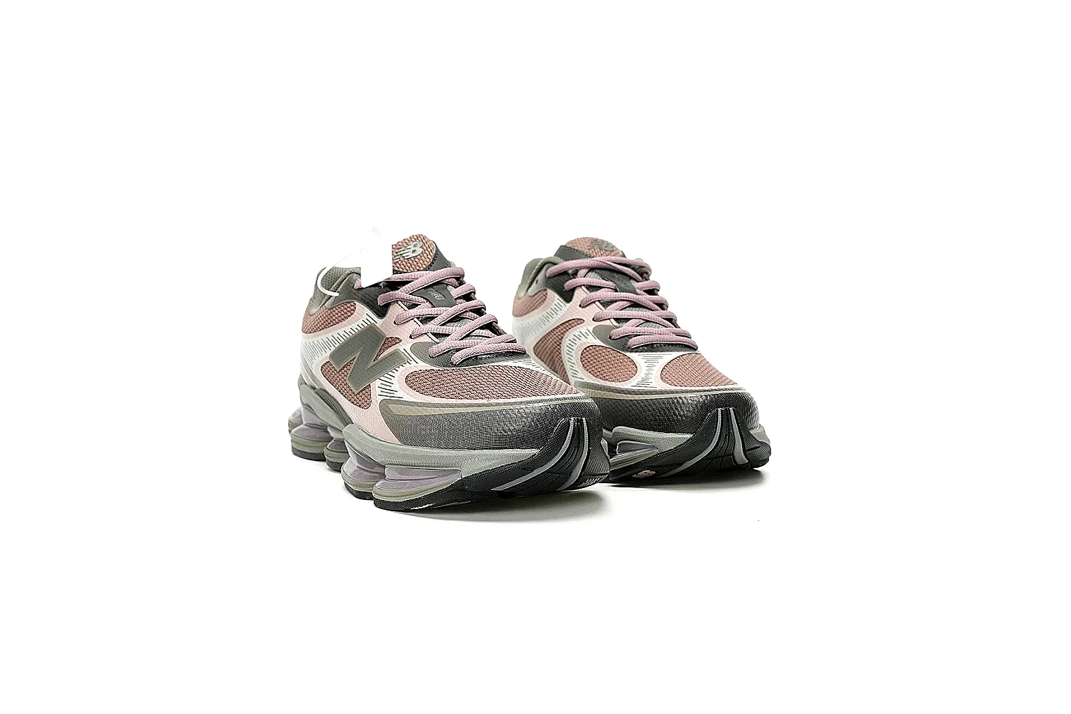 New Balance pink gray runner six-angle QC comparison gallery thumbnail 5