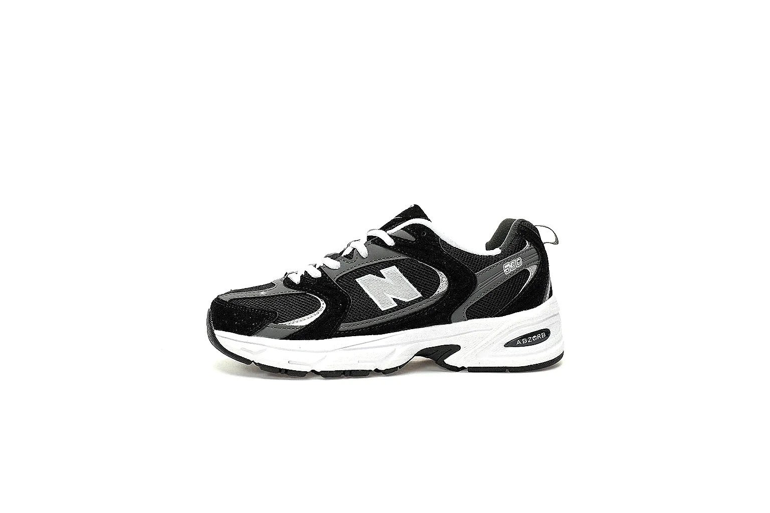 New Balance 530 black white six-angle gallery with outsole and pair view thumbnail 2