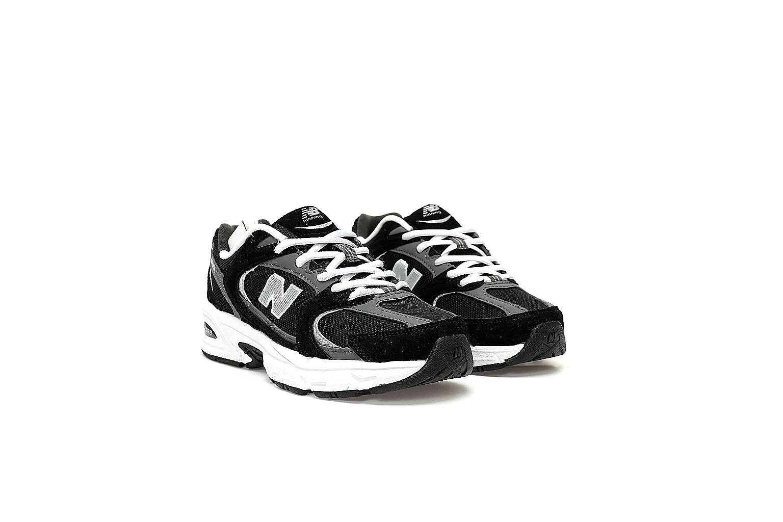 New Balance 530 black white six-angle gallery with outsole and pair view thumbnail 5