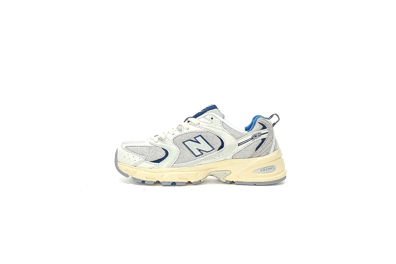 New Balance 530 cream blue pair with QC-visible side logo and outsole thumbnail 2