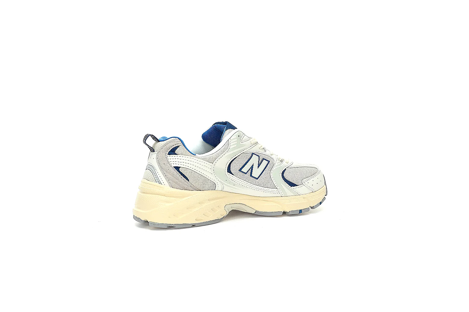New Balance 530 cream blue pair with QC-visible side logo and outsole