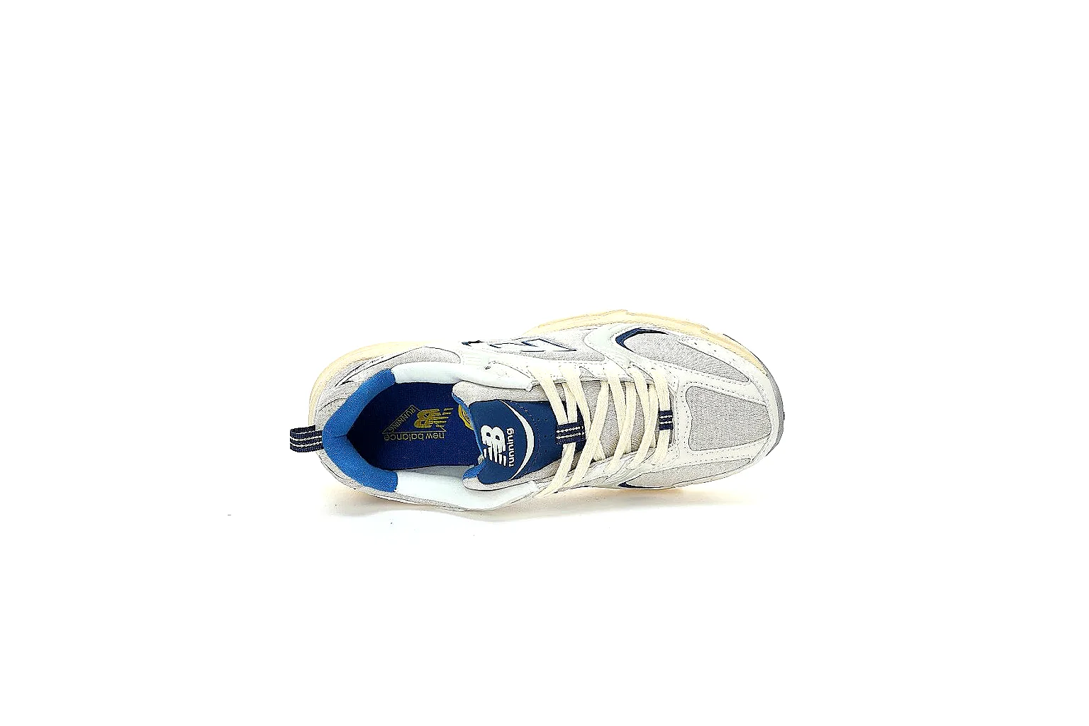 New Balance 530 cream blue pair with QC-visible side logo and outsole thumbnail 3