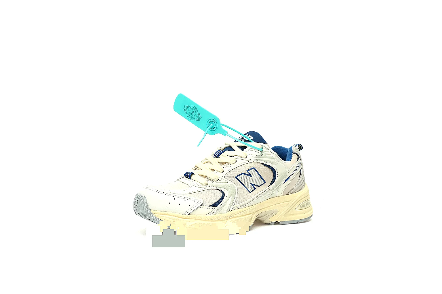 New Balance 530 cream navy side profile with navy N logo and ABZORB-style midsole thumbnail 6