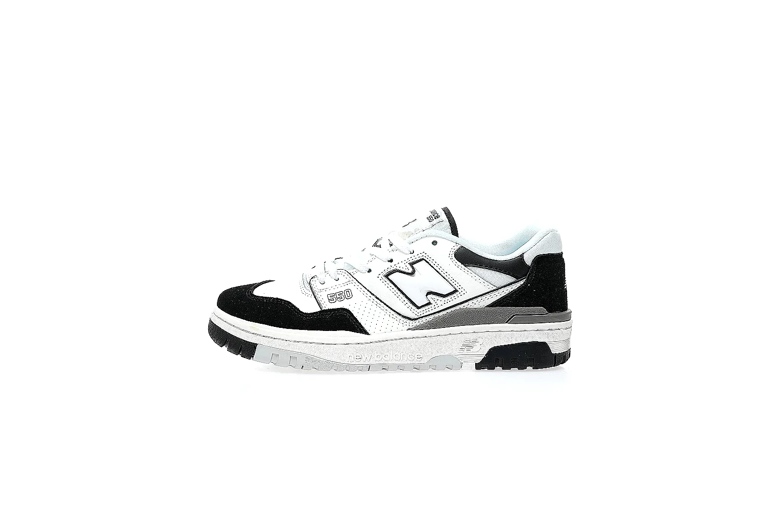 New Balance 550 white black sneaker with visible side logo and 550 badge thumbnail 2