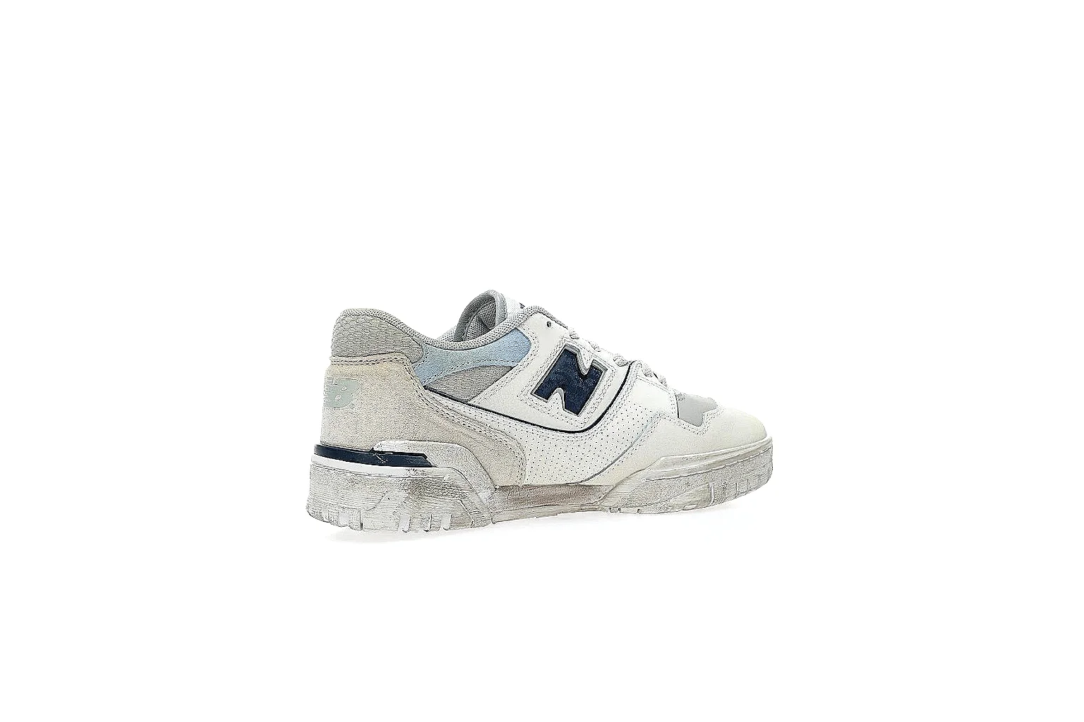 New Balance 550 white grey blue sneaker with visible side logo and QC comparison angles