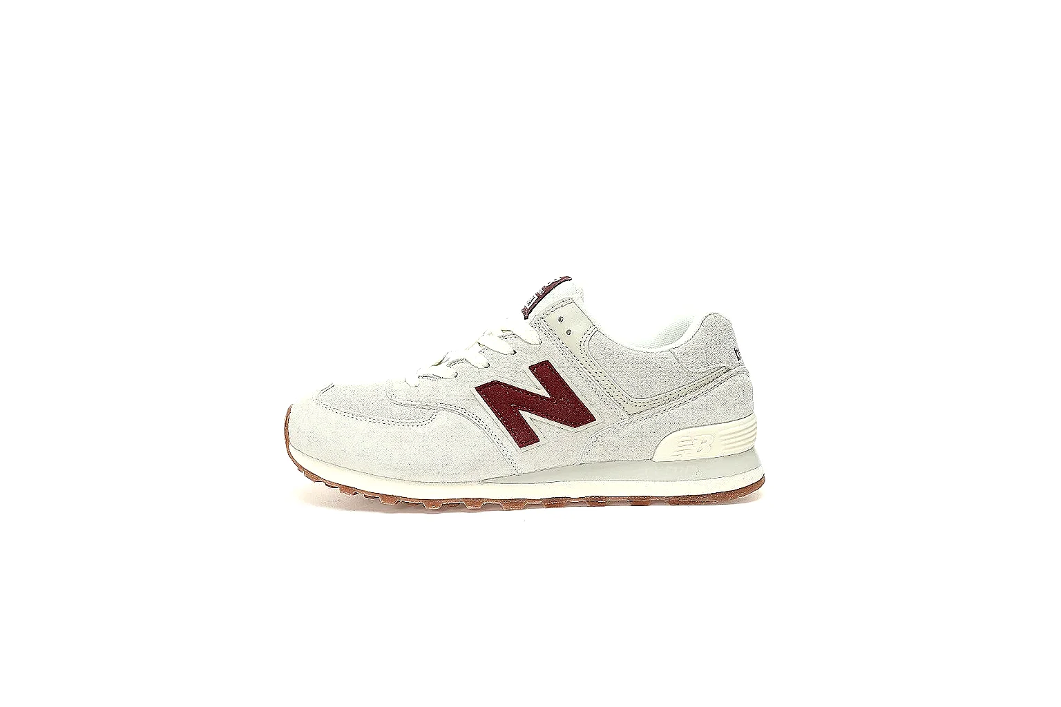New Balance 574 off white burgundy gum sole QC comparison gallery thumbnail 2