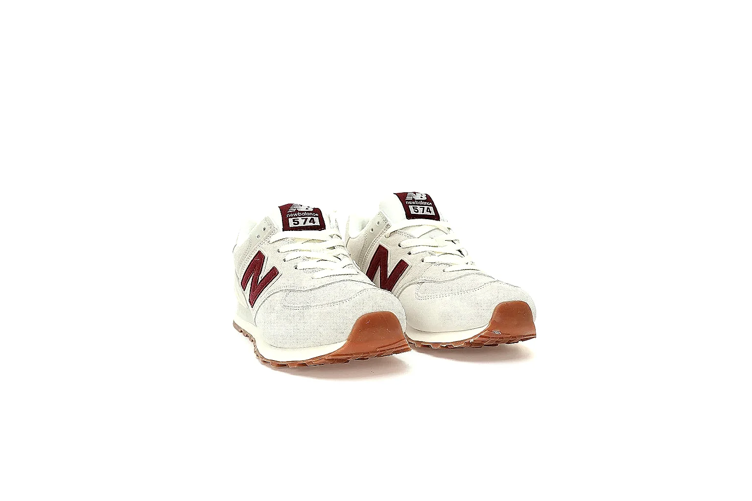 New Balance 574 off white burgundy gum sole QC comparison gallery thumbnail 5