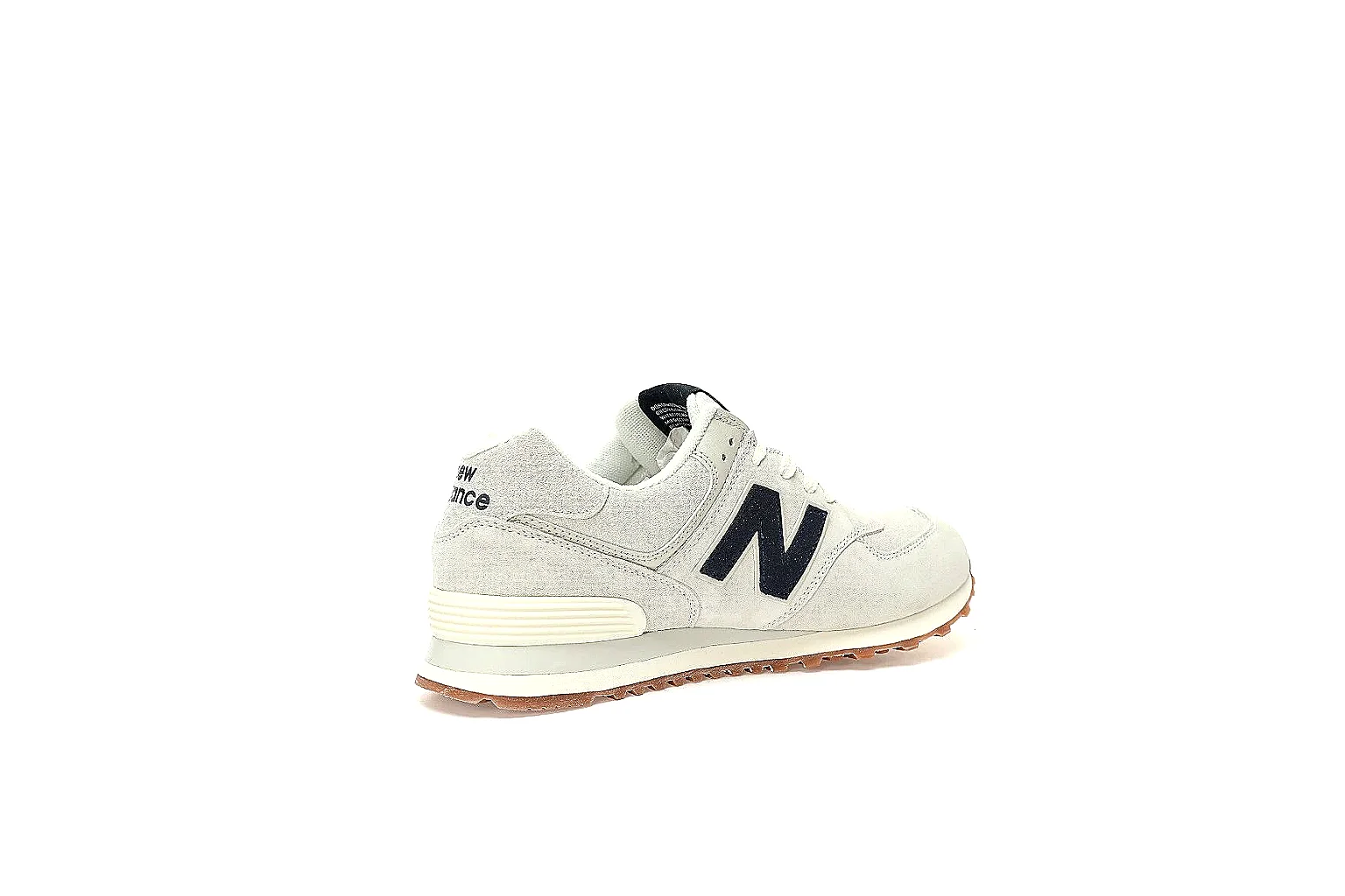 New Balance 574 cream navy gum sole QC scout view at CNY 380
