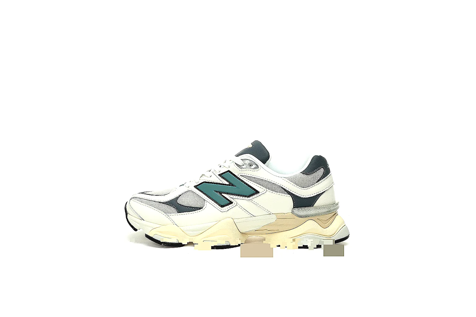 New Balance 9060 cream teal QC gallery with side logo and outsole view thumbnail 2