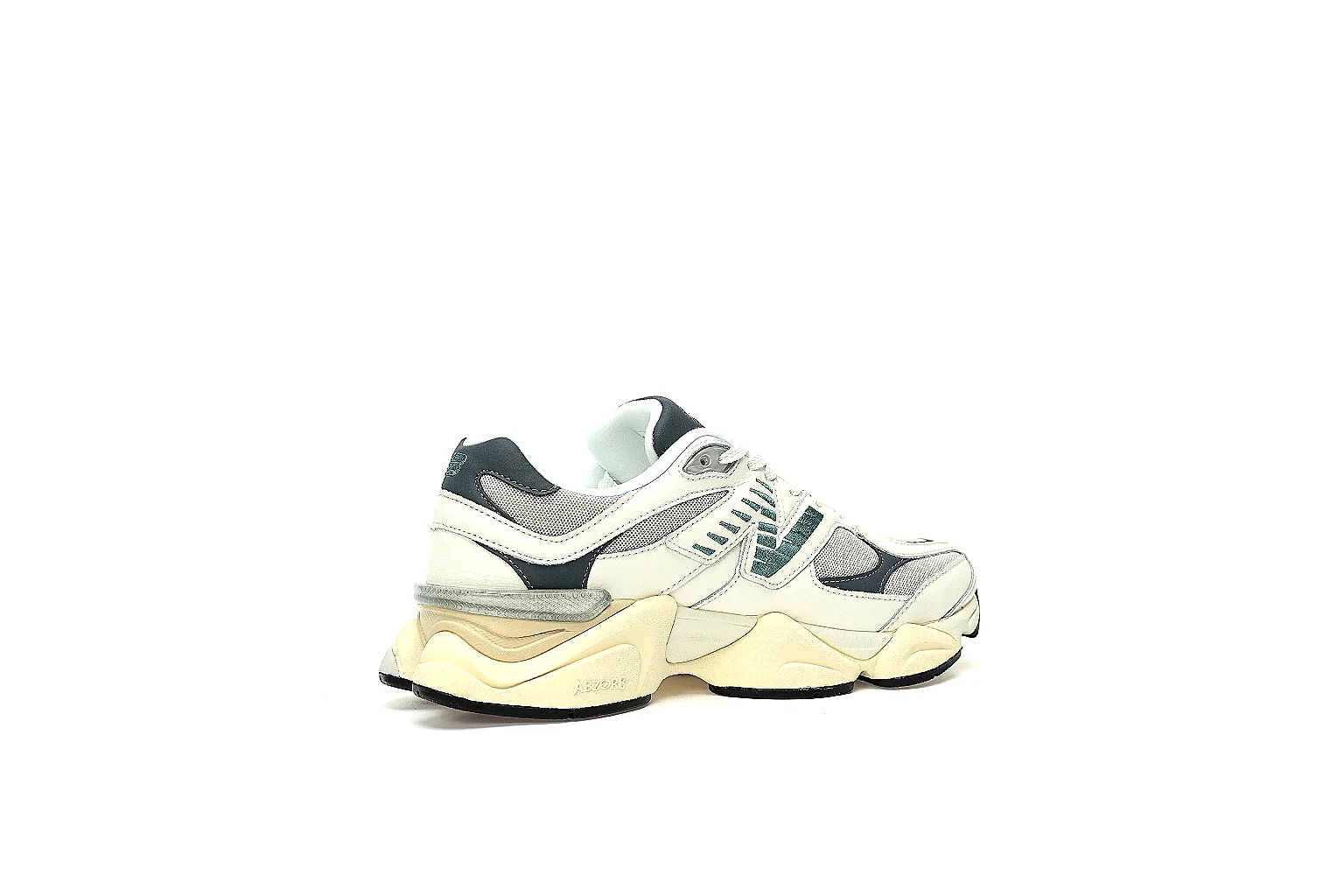 New Balance 9060 cream teal QC gallery with side logo and outsole view