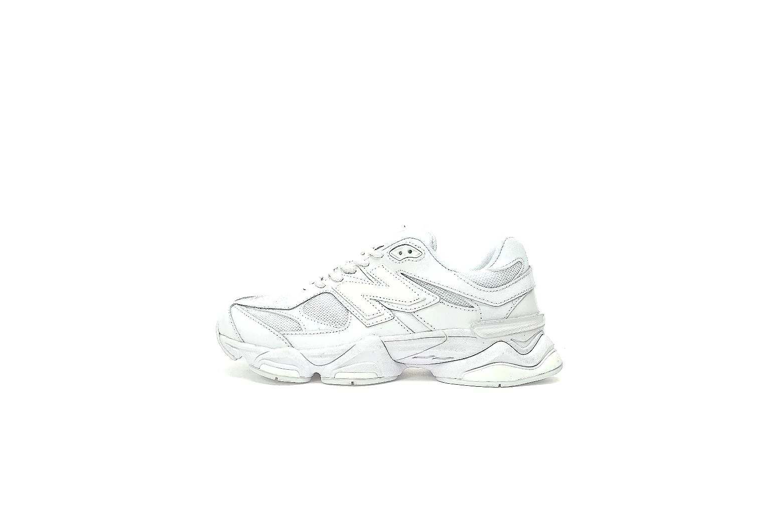 New Balance 9060-style white runner QC gallery with outsole and pair comparison thumbnail 2