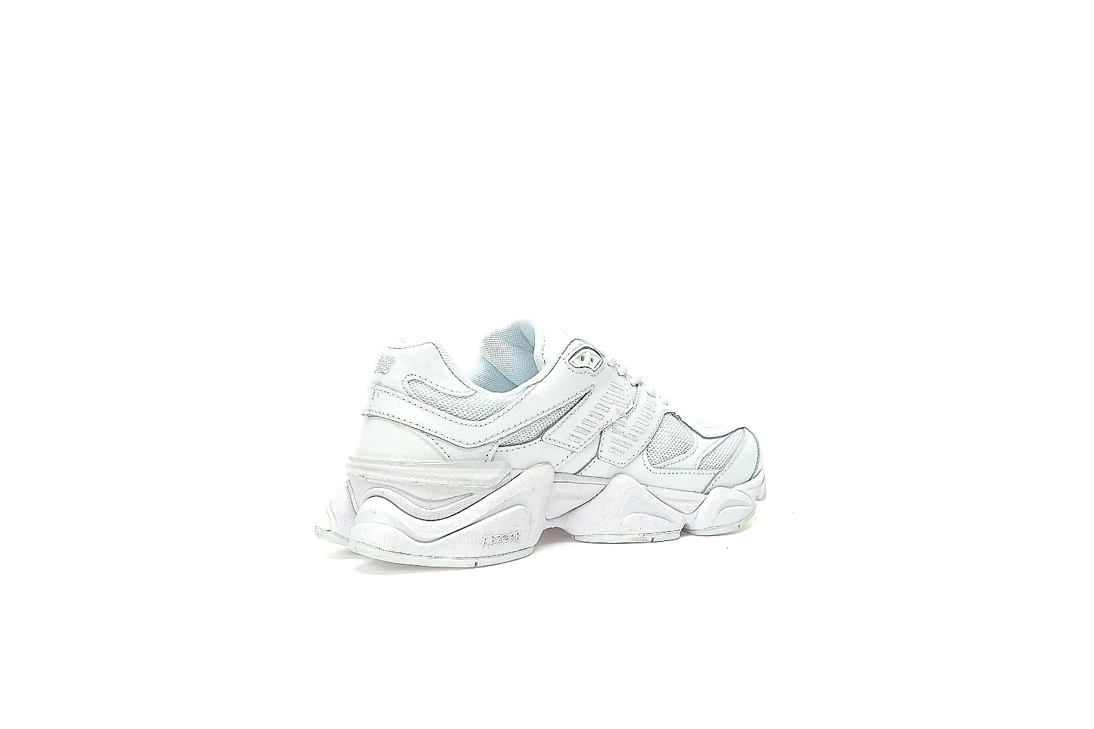 New Balance 9060-style white runner QC gallery with outsole and pair comparison