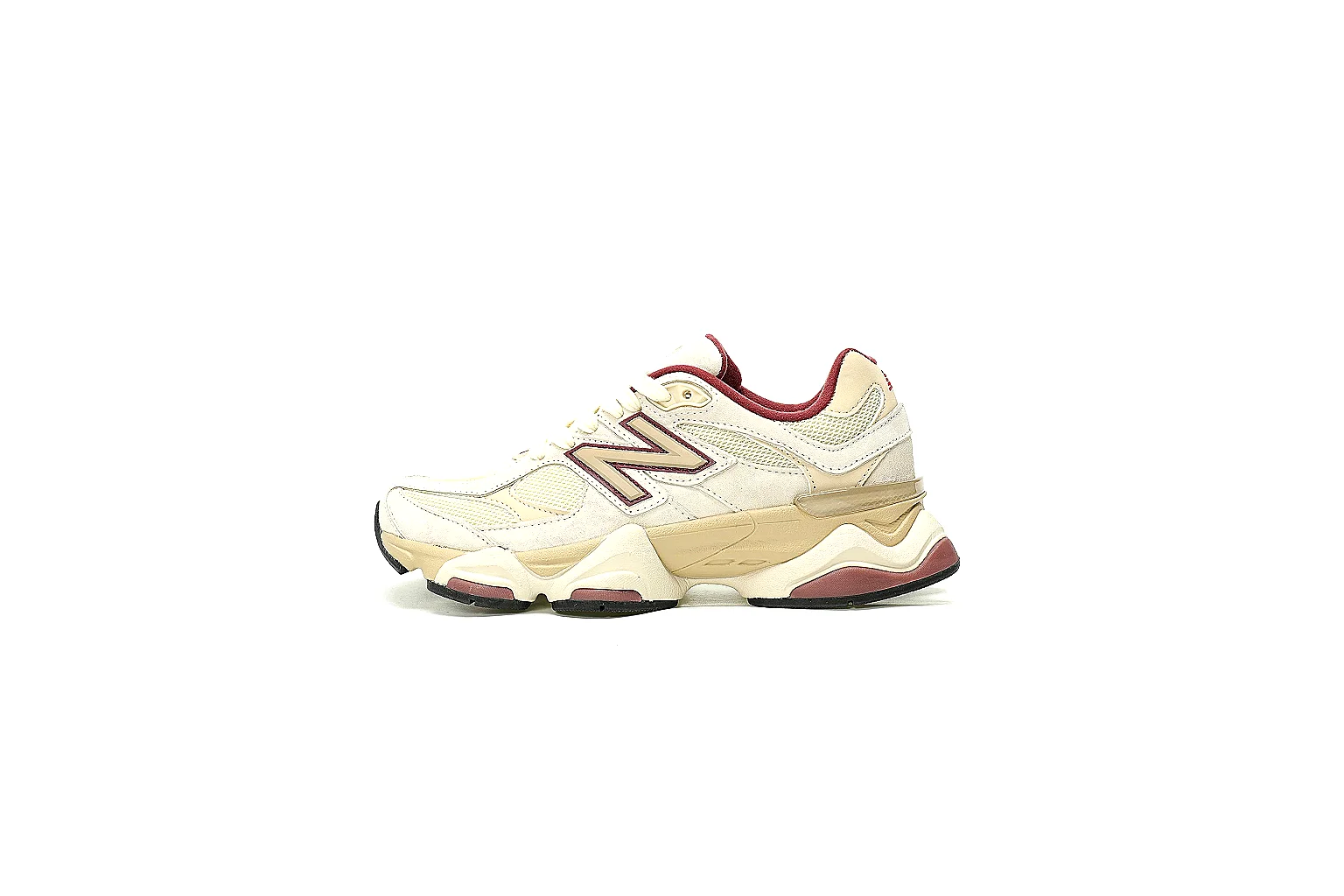 New Balance 9060 cream burgundy QC proof with heel top outsole and pair views thumbnail 2