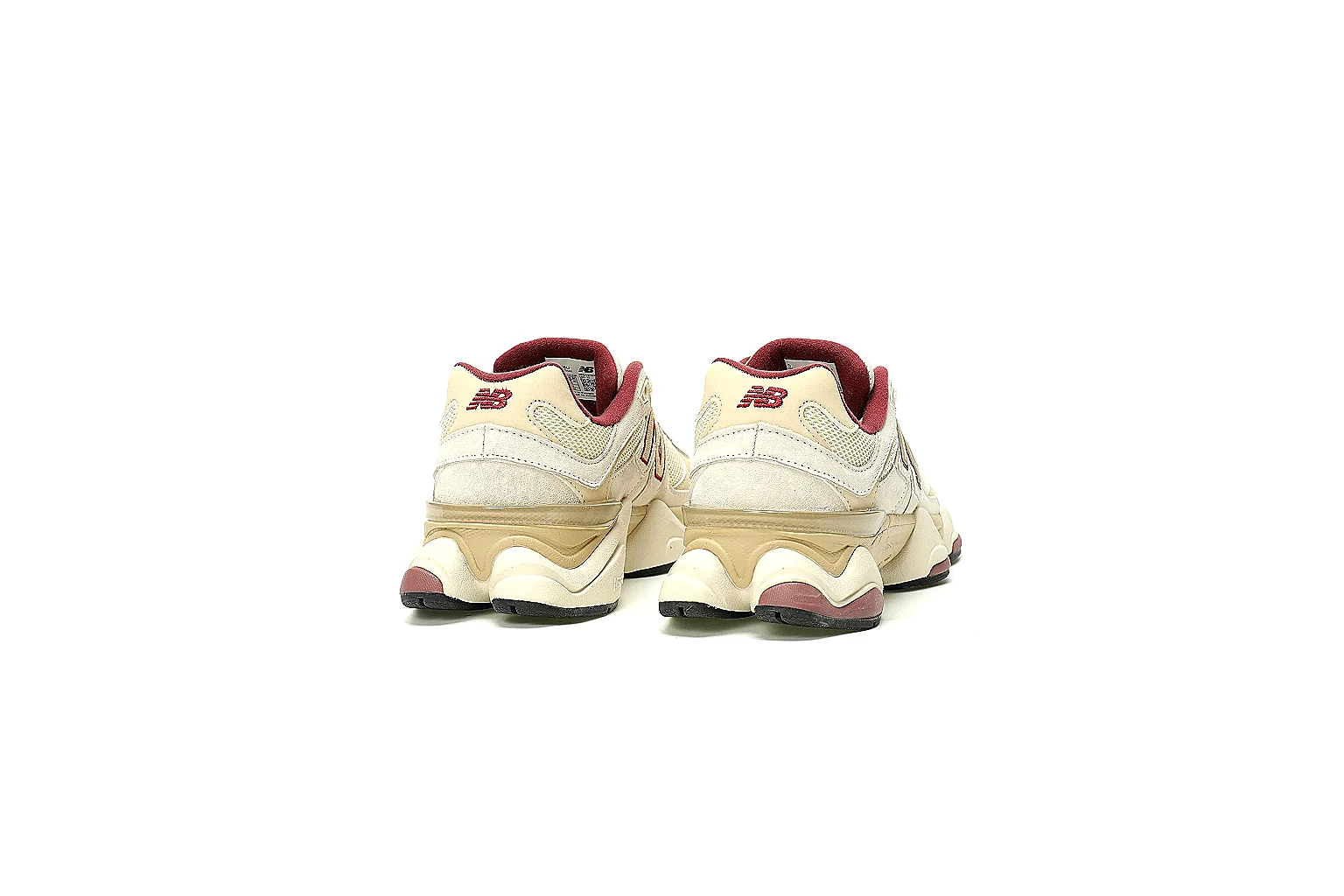 New Balance 9060 cream burgundy QC proof with heel top outsole and pair views thumbnail 5