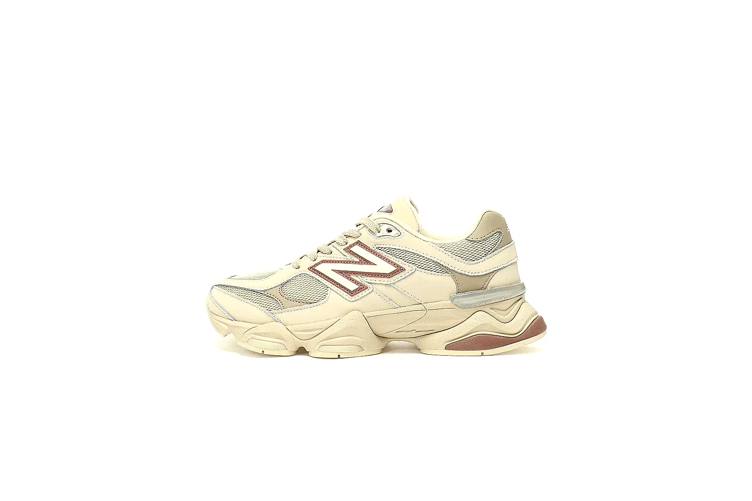 New Balance 9060 cream burgundy runner visible side logo and sculpted midsole thumbnail 2