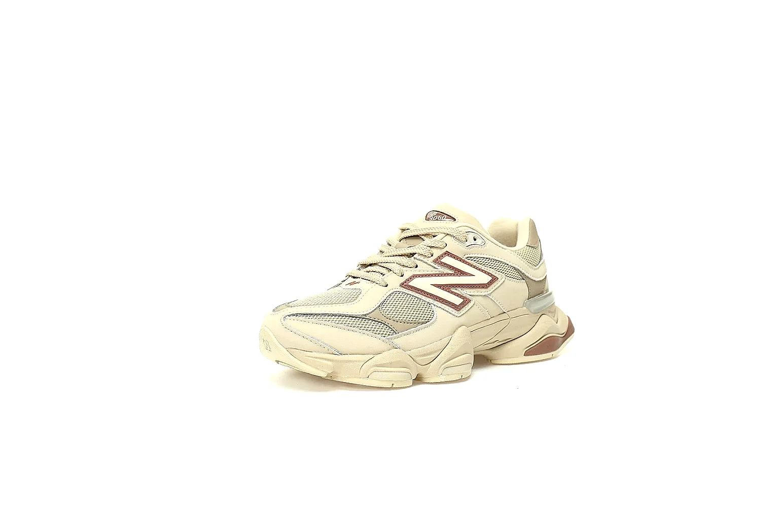 New Balance 9060 cream burgundy runner visible side logo and sculpted midsole thumbnail 6