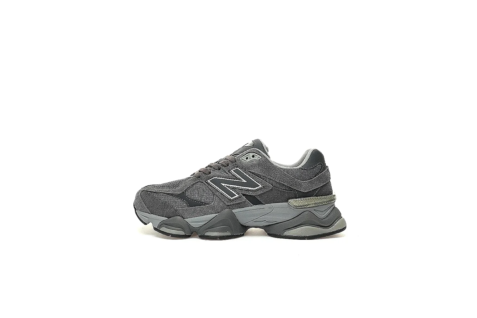 Grey black New Balance 9060 with visible N logo and sculpted midsole thumbnail 2