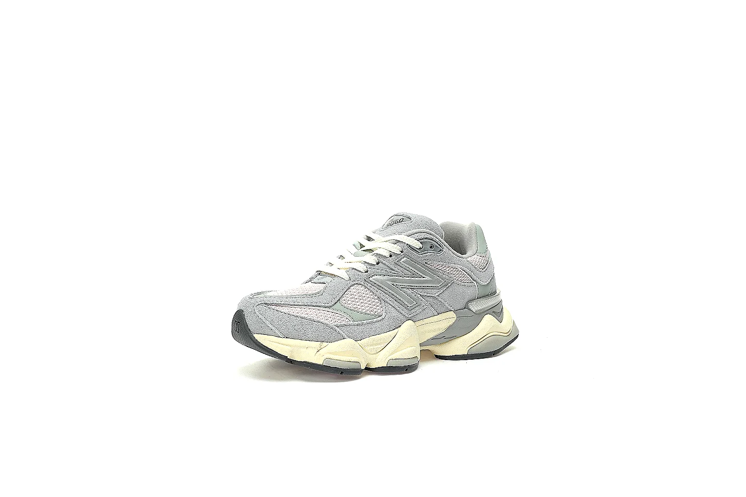 New Balance 9060 grey cream pair with visible N logo, tongue badge, and black outsole pods thumbnail 2