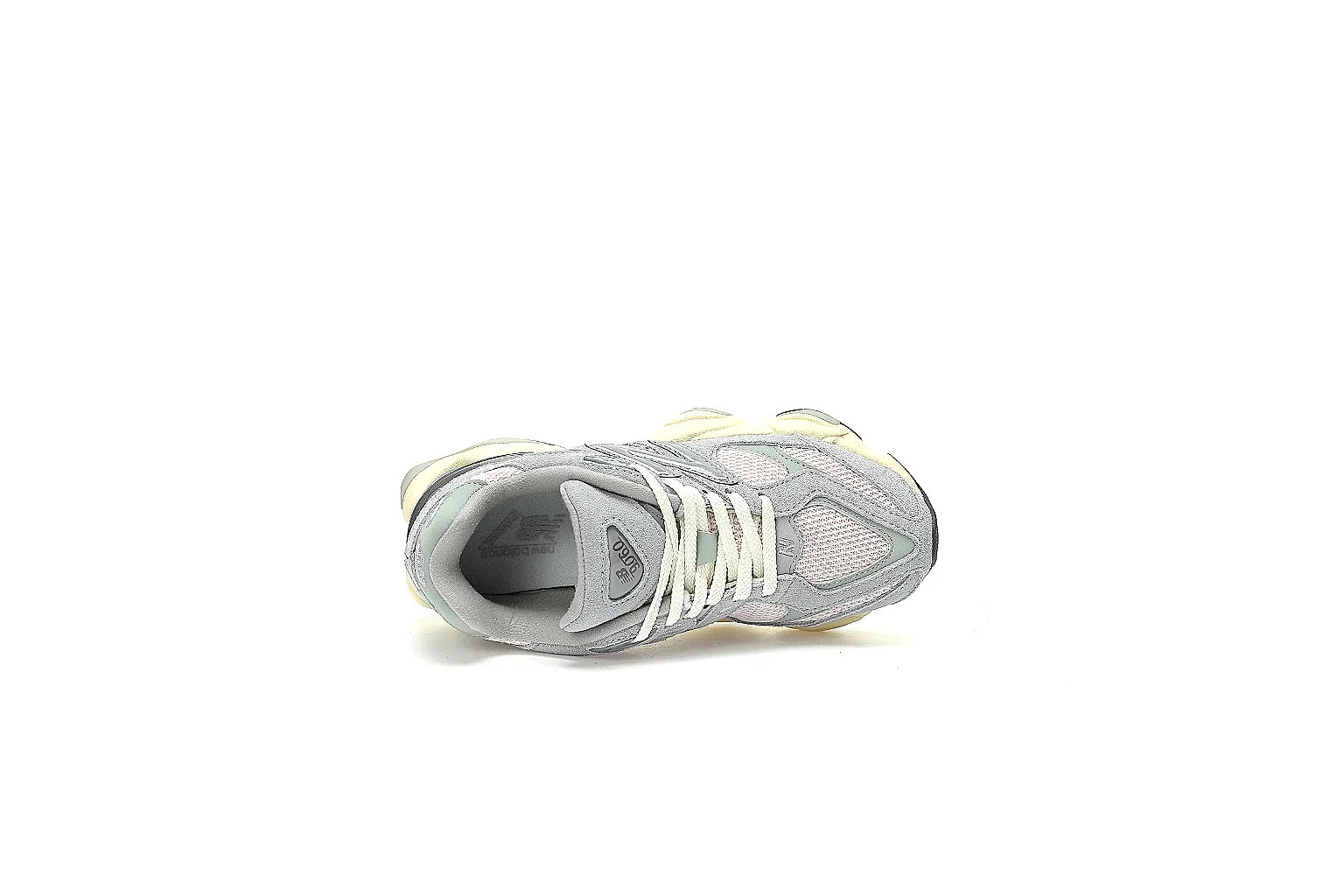 New Balance 9060 grey cream pair with visible N logo, tongue badge, and black outsole pods thumbnail 3