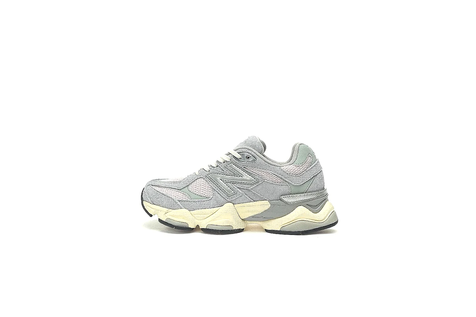 New Balance 9060 grey cream pair with visible N logo, tongue badge, and black outsole pods thumbnail 6