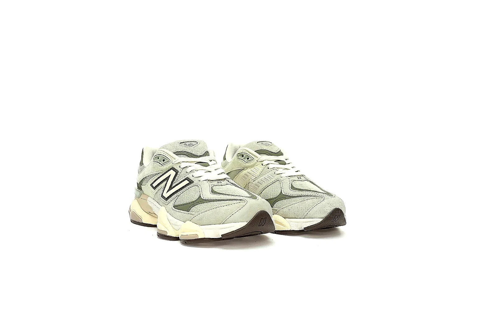 New Balance 9060 grey olive pair with visible logo and QC comparison angles thumbnail 5