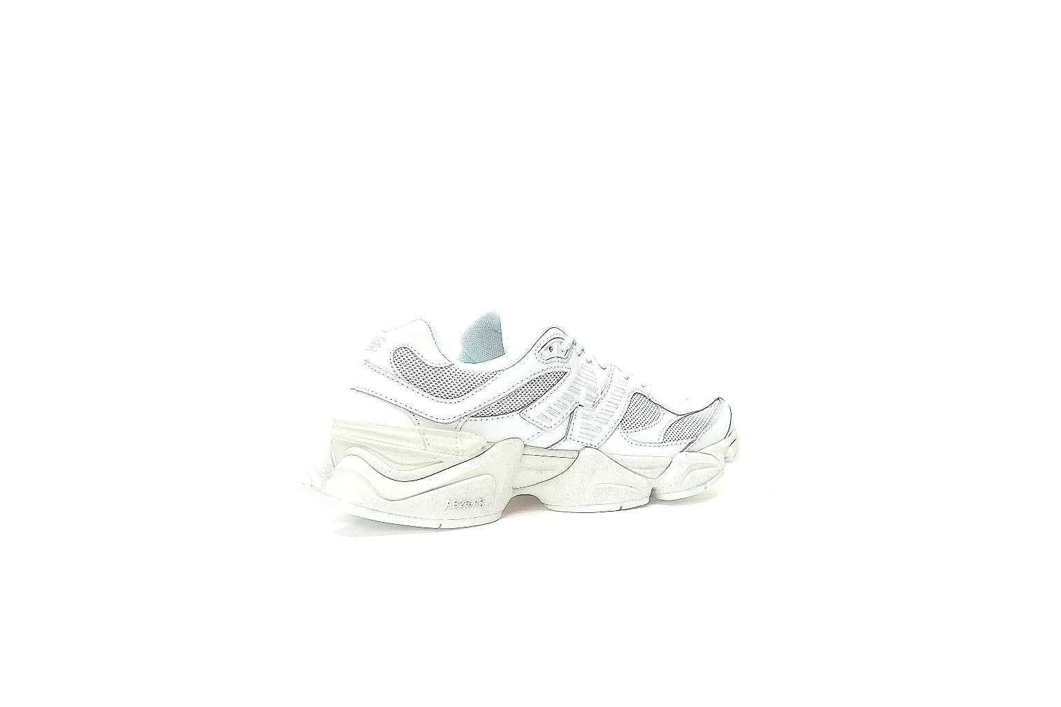 New Balance 9060 white mesh runner with layered panels and chunky sole