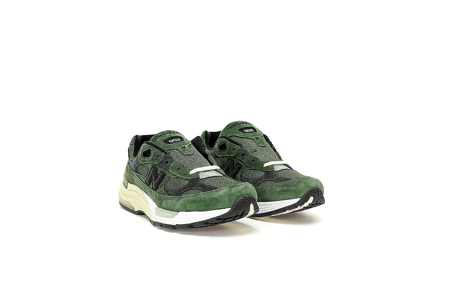 New Balance olive charcoal runner with visible side logo and cream midsole thumbnail 5