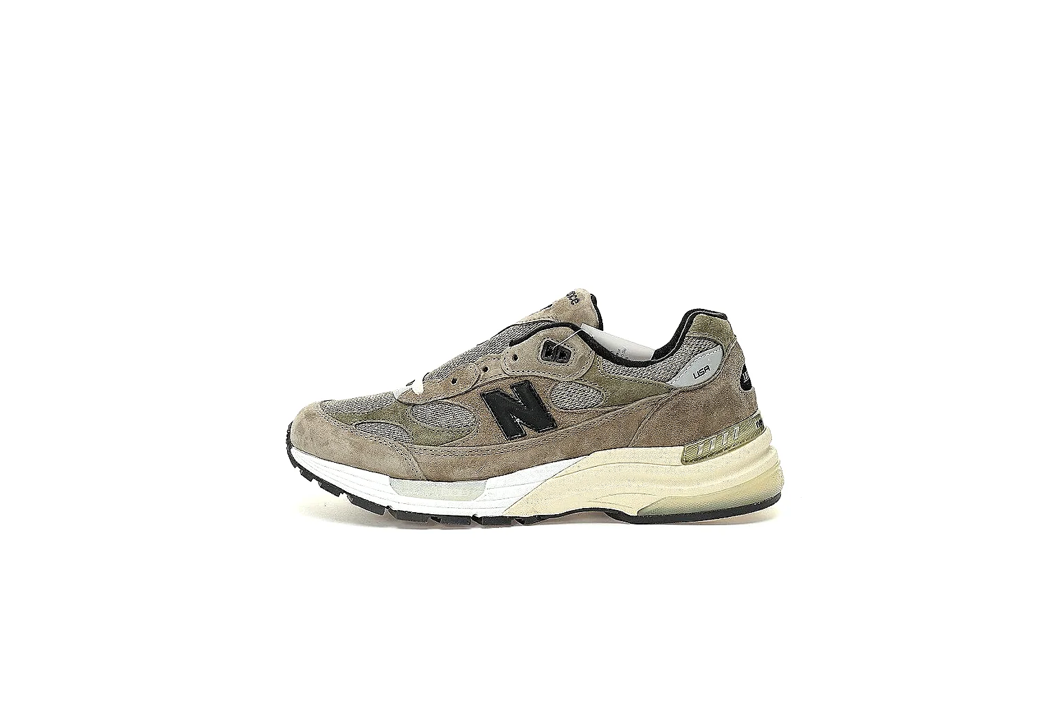 New Balance 992 taupe olive gallery with side rear top outsole and pair QC views thumbnail 2