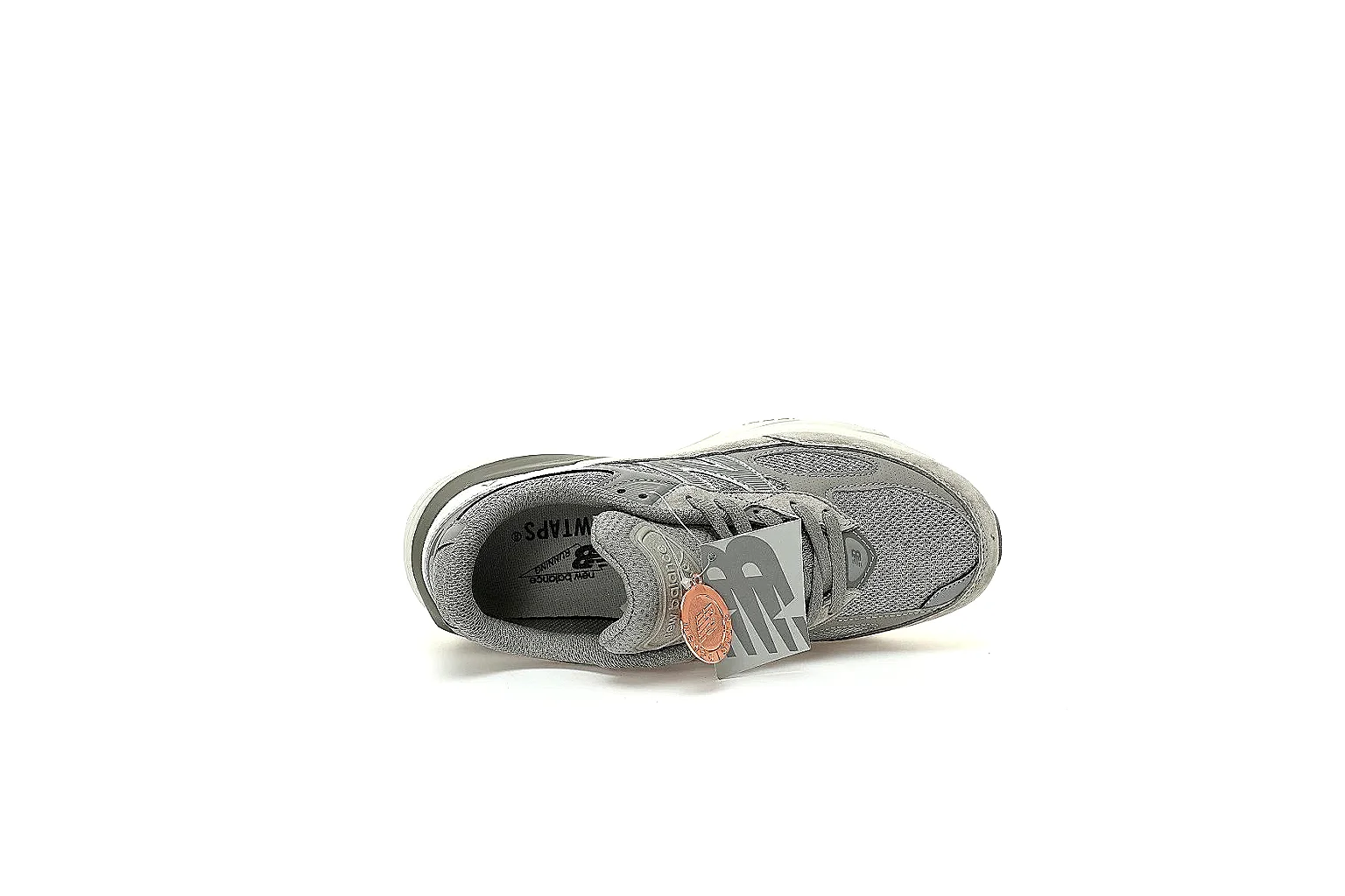 New Balance grey 993 style runner with visible N logo and USA heel proof thumbnail 3