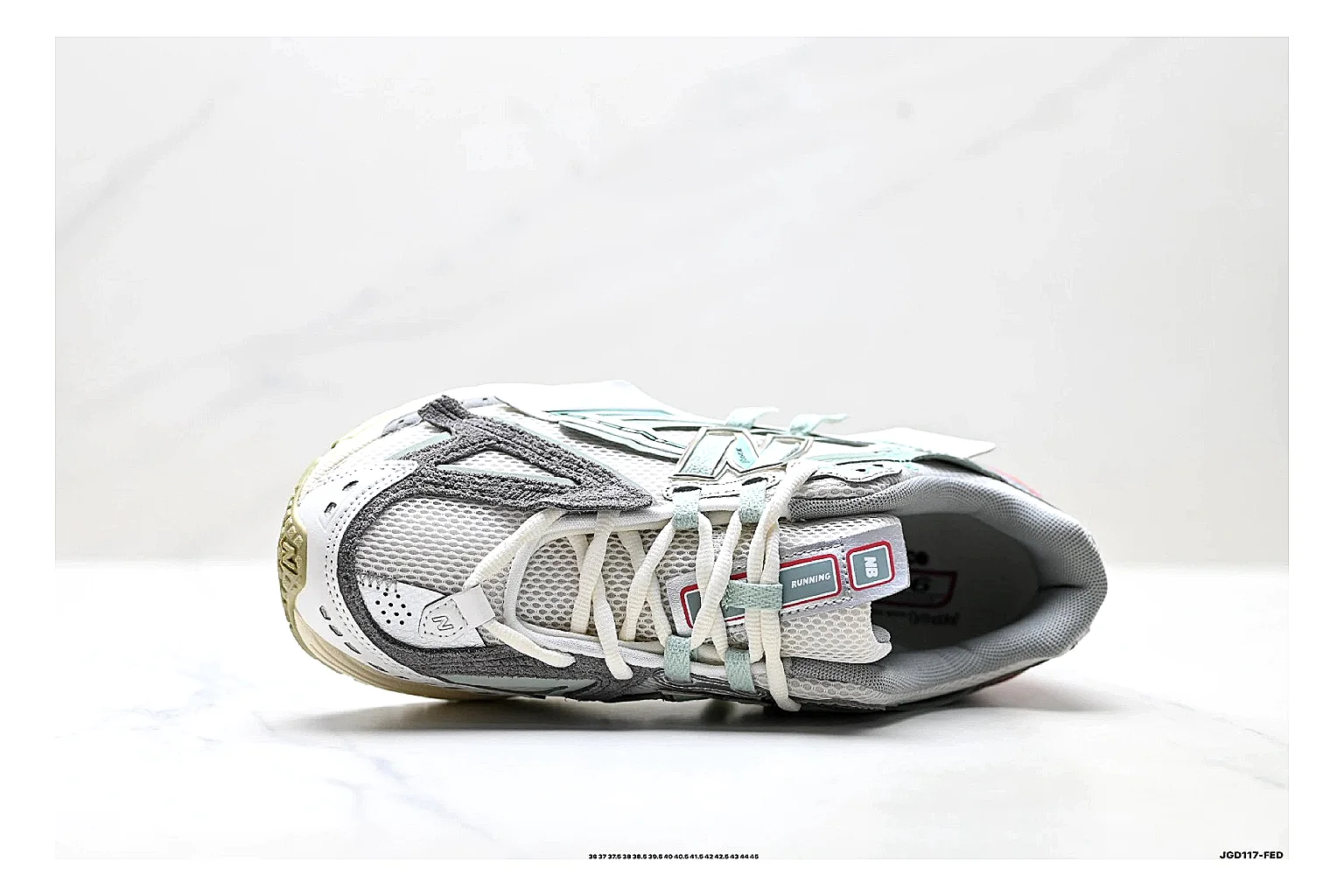 New Balance M1906 Silver Red Sneakers comparison signal photo with silver red retro runner sneakers with mesh-leather texture, side-profile shape, upper panel lines, and outsole detail thumbnail 2