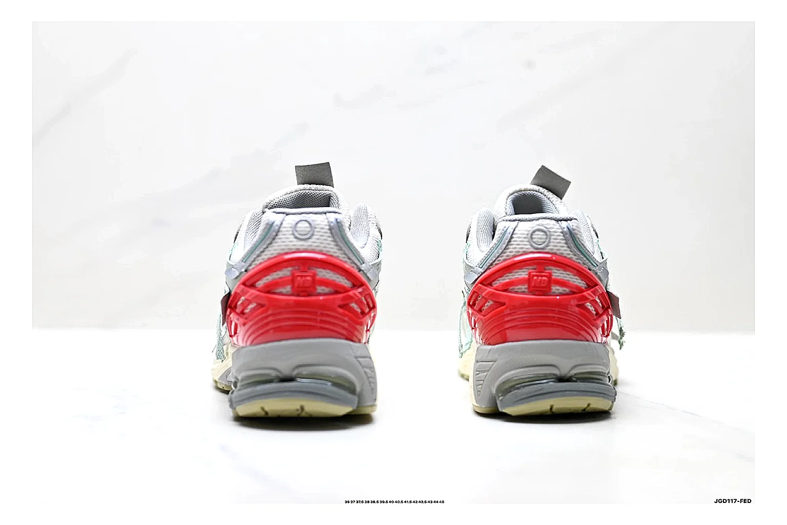 New Balance M1906 Silver Red Sneakers comparison signal photo with silver red retro runner sneakers with mesh-leather texture, side-profile shape, upper panel lines, and outsole detail thumbnail 3