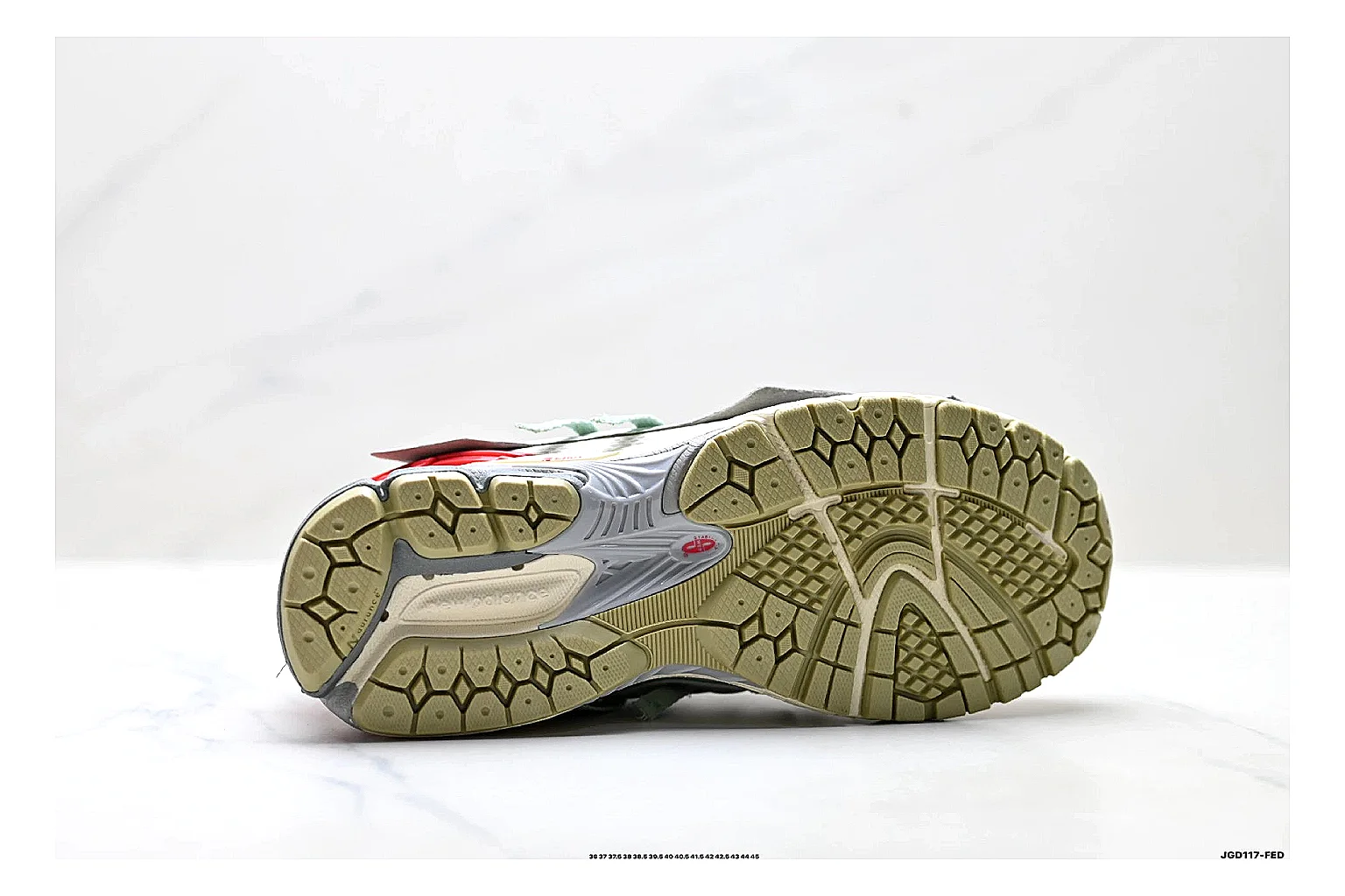 New Balance M1906 Silver Red Sneakers comparison signal photo with silver red retro runner sneakers with mesh-leather texture, side-profile shape, upper panel lines, and outsole detail thumbnail 4