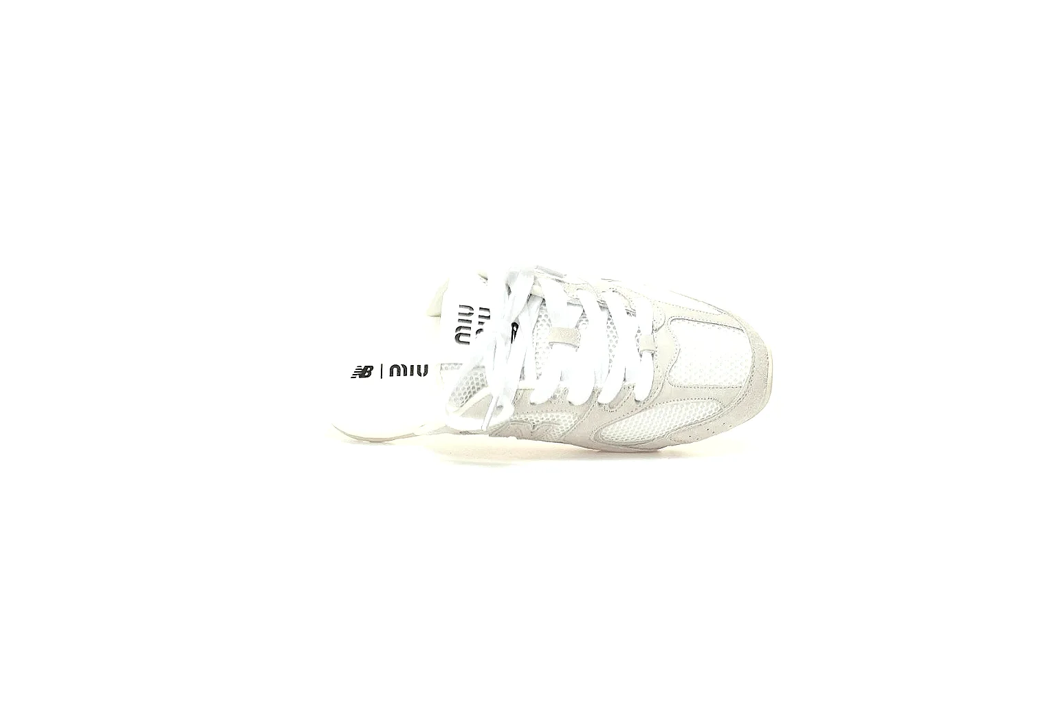 New Balance x Miu Miu white mule gallery with side logo and outsole QC views thumbnail 3