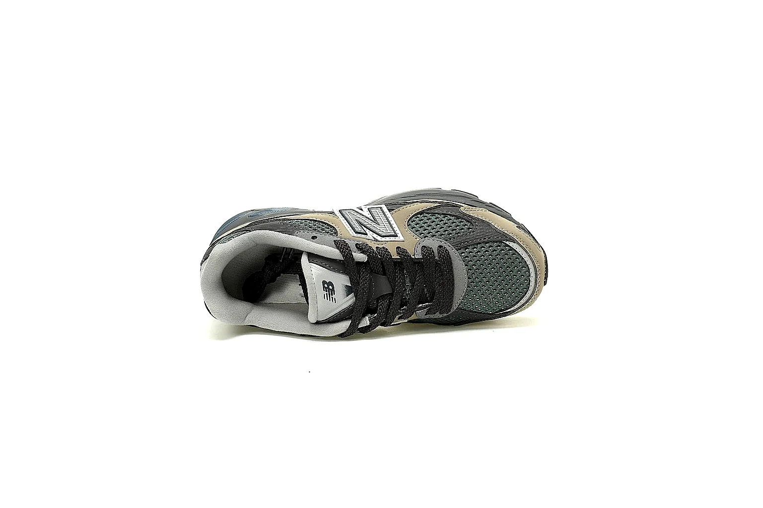 New Balance olive taupe runner with visible N logo and sculpted dark midsole thumbnail 3