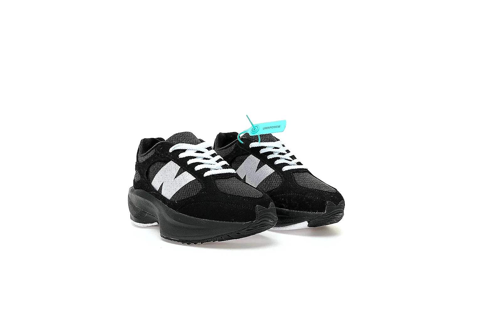 New Balance black lifestyle runner with white N logo shown for QC comparison thumbnail 5
