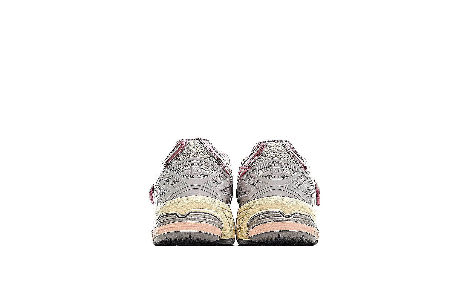New Balance pink cream runner side profile with strap and N logo thumbnail 4