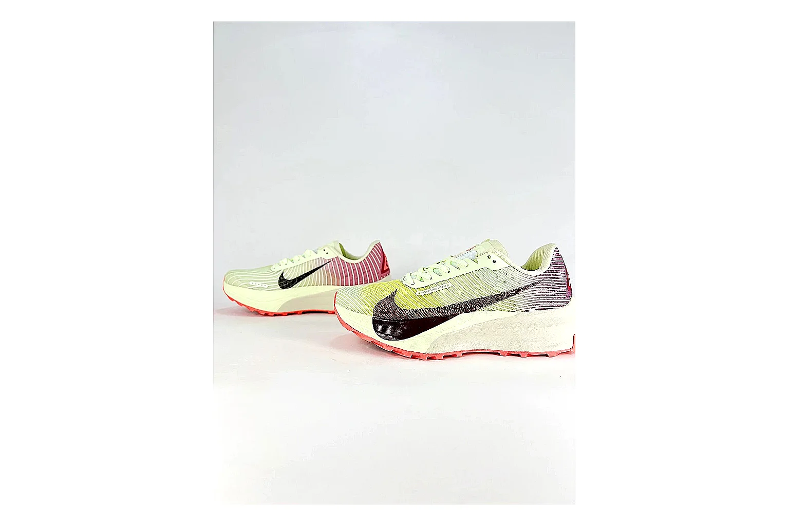 Nike ACG Ultra Lime Pink Sneakers comparison signal photo with lime pink outdoor sneakers with textile texture, side-profile shape, upper panel lines, and outsole detail thumbnail 5