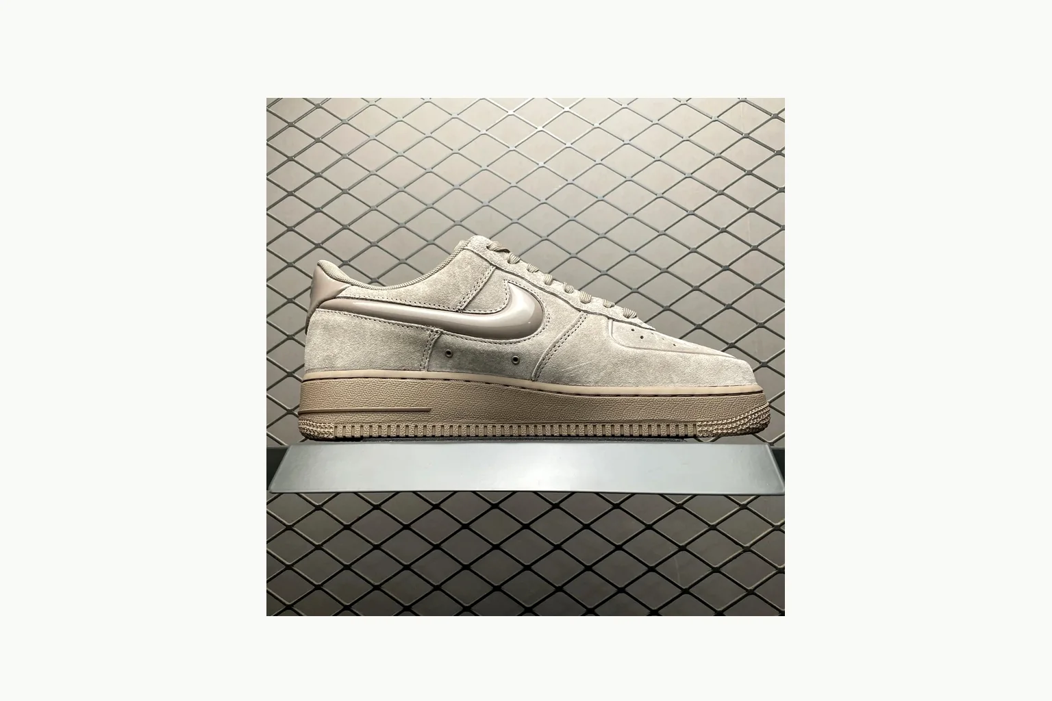 Nike Air Force 1 Beige Sneaker comparison signal photo with silver beige air force 1 low-top with mixed upper and low top shape