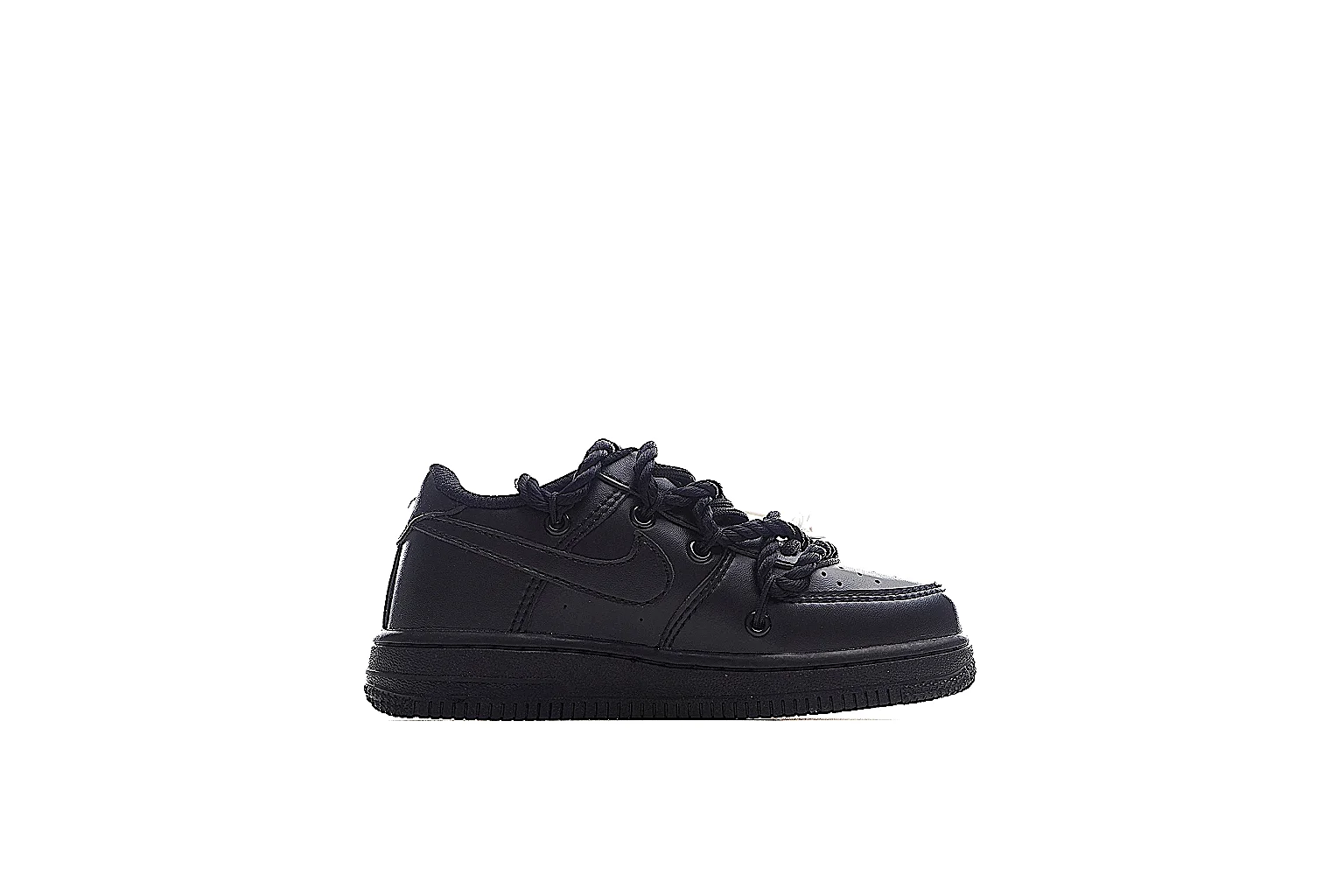 Nike black AF1-style low top with Swoosh, heel marks and outsole QC angles