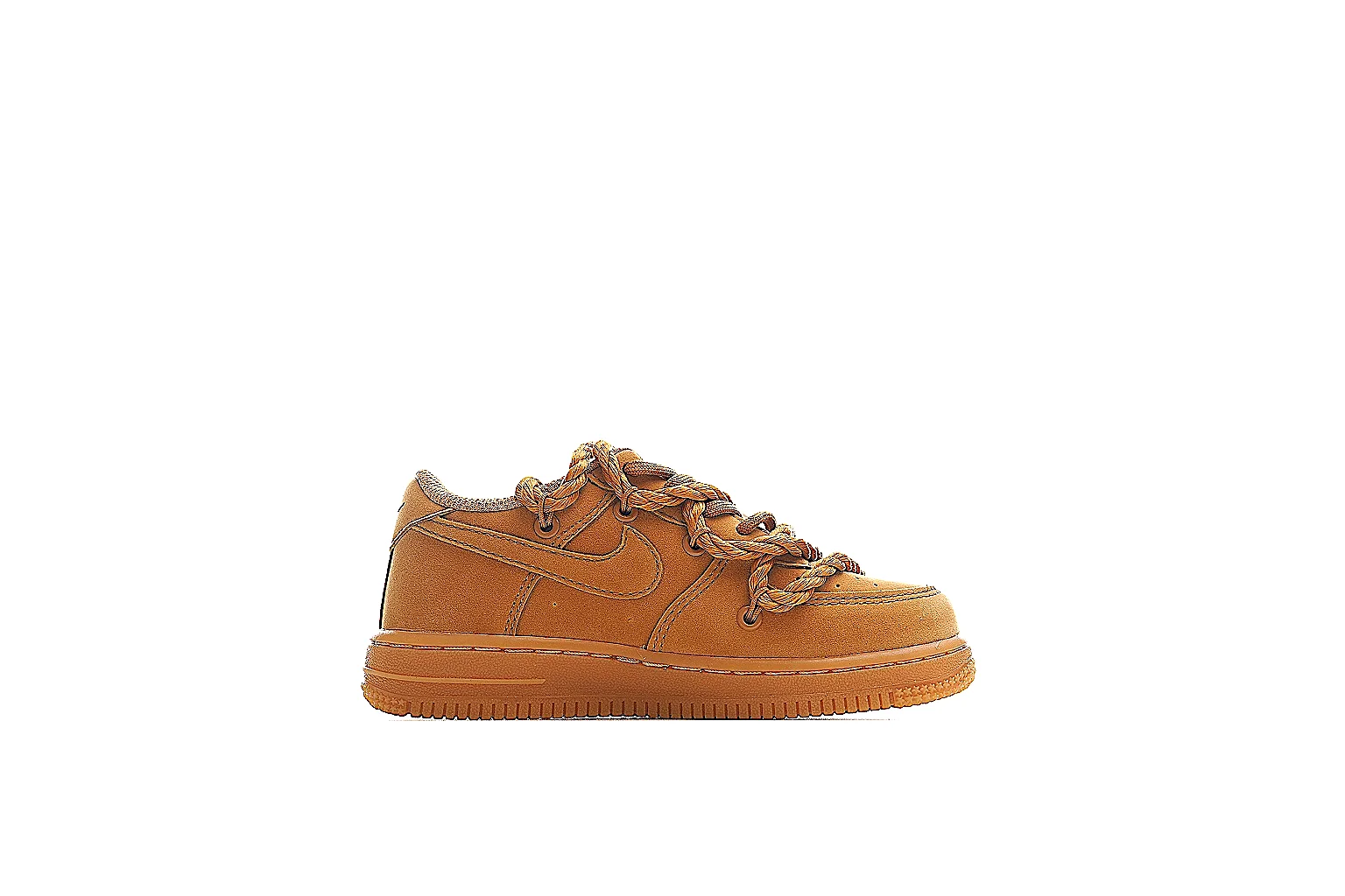 Nike AF1-style wheat rope sneaker with side logo, rope laces and gum sole