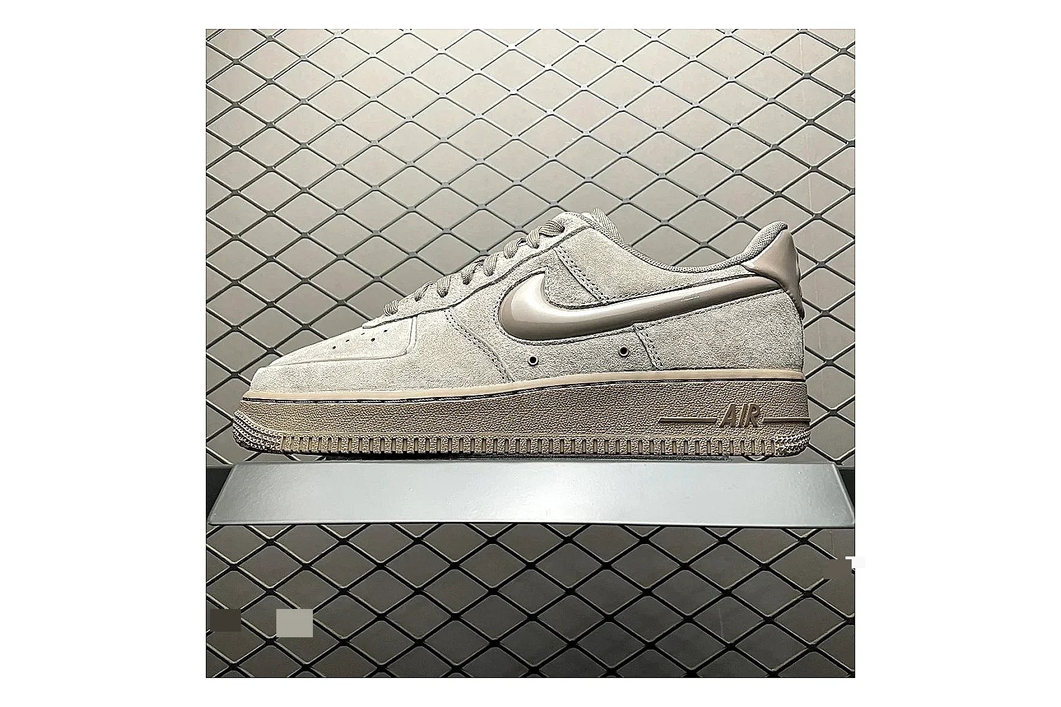 Nike Air Force 1 White Silver comparison signal photo with white silver air force 1 low-top with mixed upper and low top shape