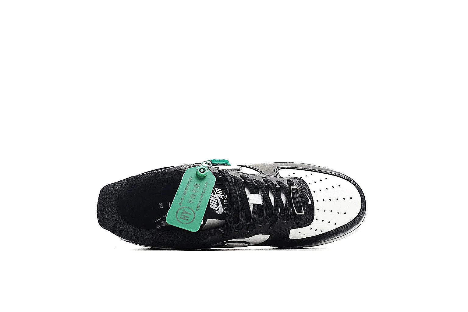 Nike Air Force style low-top Black White Green 0096 comparison signal six-photo gallery thumbnail 3