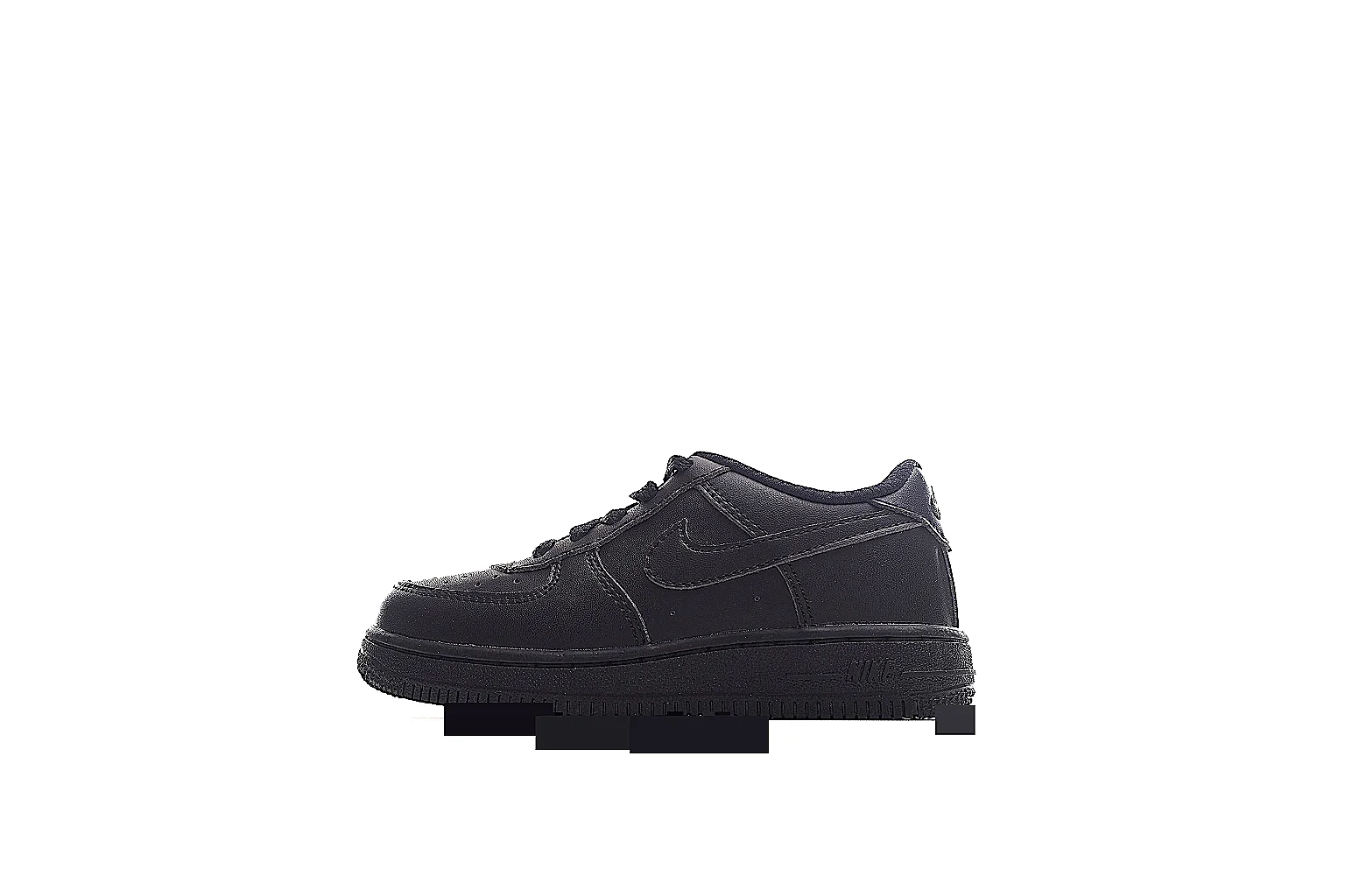 Nike Air Force 1 Low black gallery with Swoosh, heel, top, and outsole QC views thumbnail 2