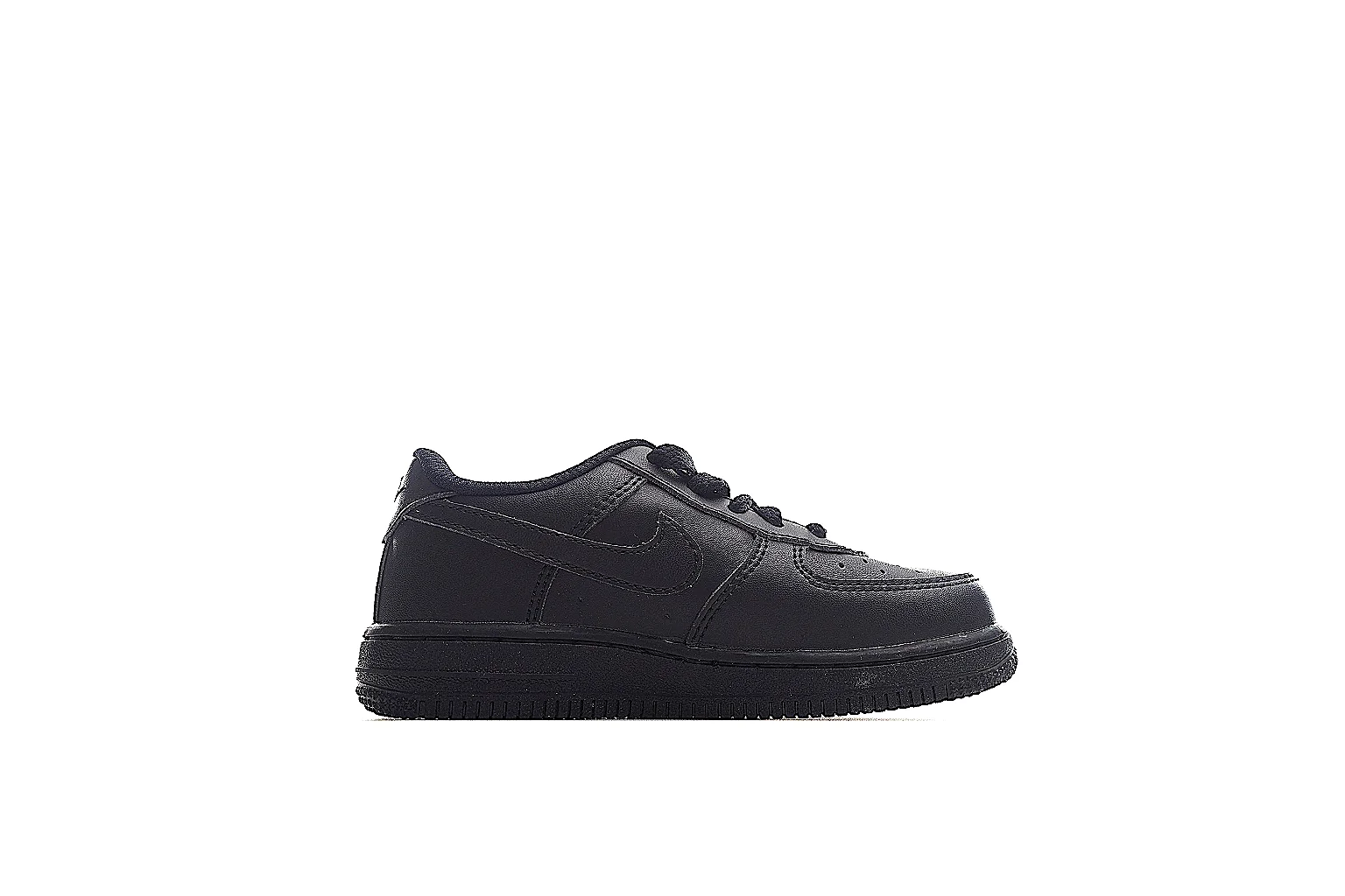 Nike Air Force 1 Low black gallery with Swoosh, heel, top, and outsole QC views