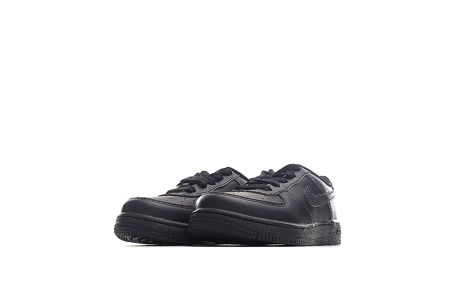 Nike Air Force 1 Low black gallery with Swoosh, heel, top, and outsole QC views thumbnail 6